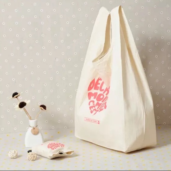 Canvas tote bag foldable portable womens shopping grocery keychain clip … - Picture 2 of 5